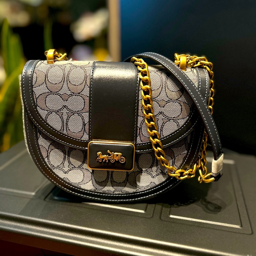 Coach Georgie Saddle Bag Crossbody Blue Leather Purse - Picture 5 of 5